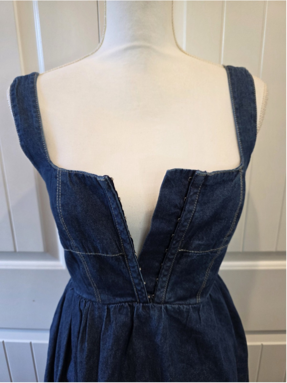 Lone Star Denim Midi Dress Sz XS 100% Cotton Western Prairie Pockets Hook & Eye - Picture 8 of 10